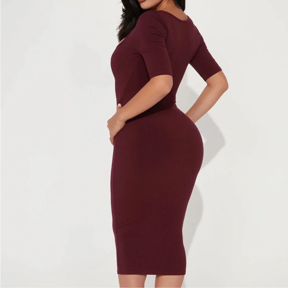 EUC Snatched Midi Dress - Burgundy Bodycon Dress - Picture 3 of 7